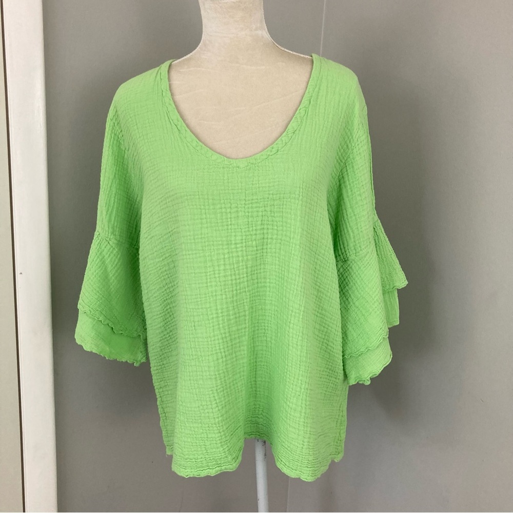 Sea Breeze 100% cotton gauze artsy Lagenlook beach blouse size L